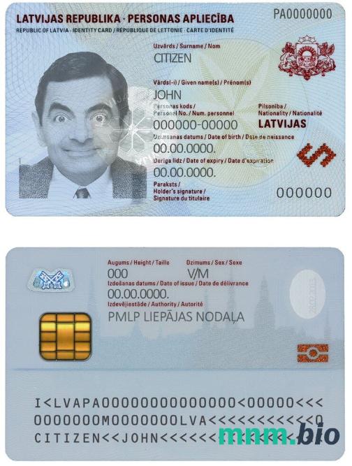 Szablon dowodu osobistego Łotwy w PSD, w pełni edytowalny
